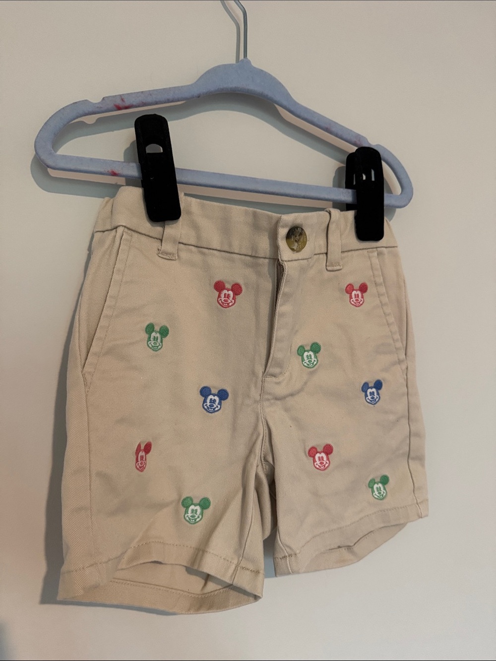Janie & Jack Kids Embroidered Disney Mickey Mouse Khaki Shorts 2T